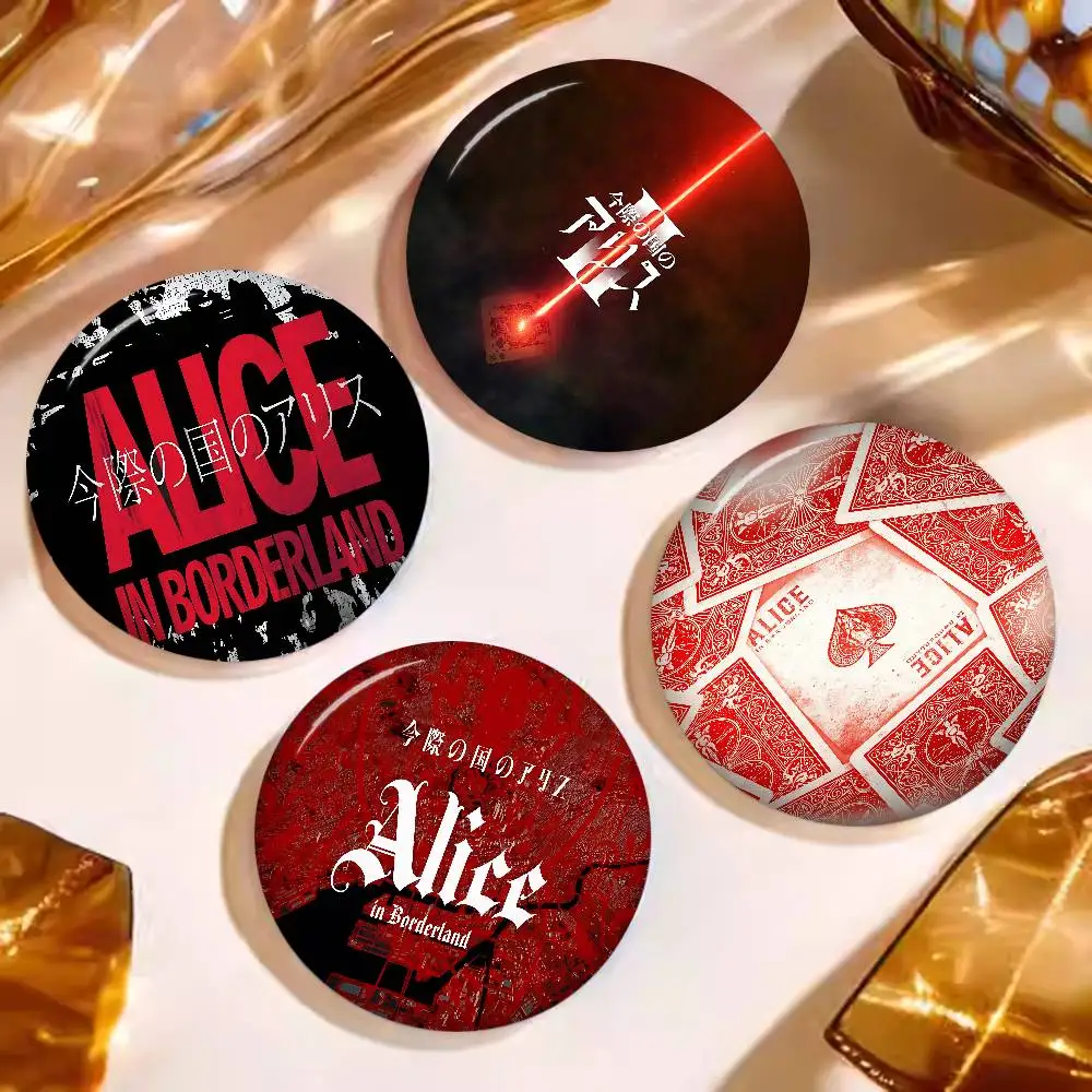 A-Alice In B-Borderland Creative Pins Funny Faces Round Snap-in Brooch Badge Backpack Hat Accessories Jewelry Gifts