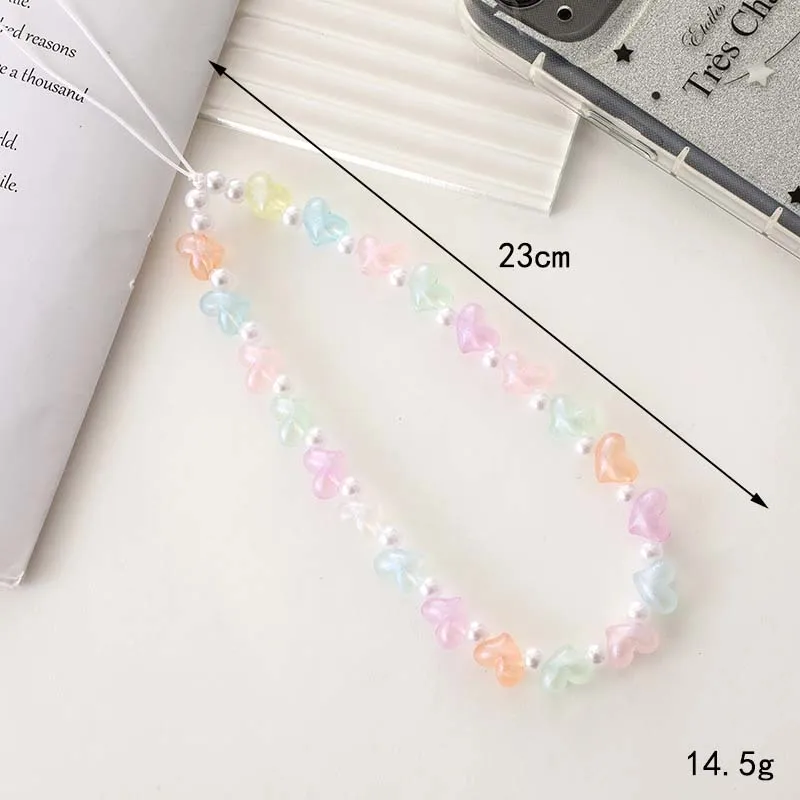 Trendy Colored Love Teddy Bear Bow Beaded Phone Chain Lanyard Star Butterfly Anti Slip Wristband Tellphone Case Rope Jewelry