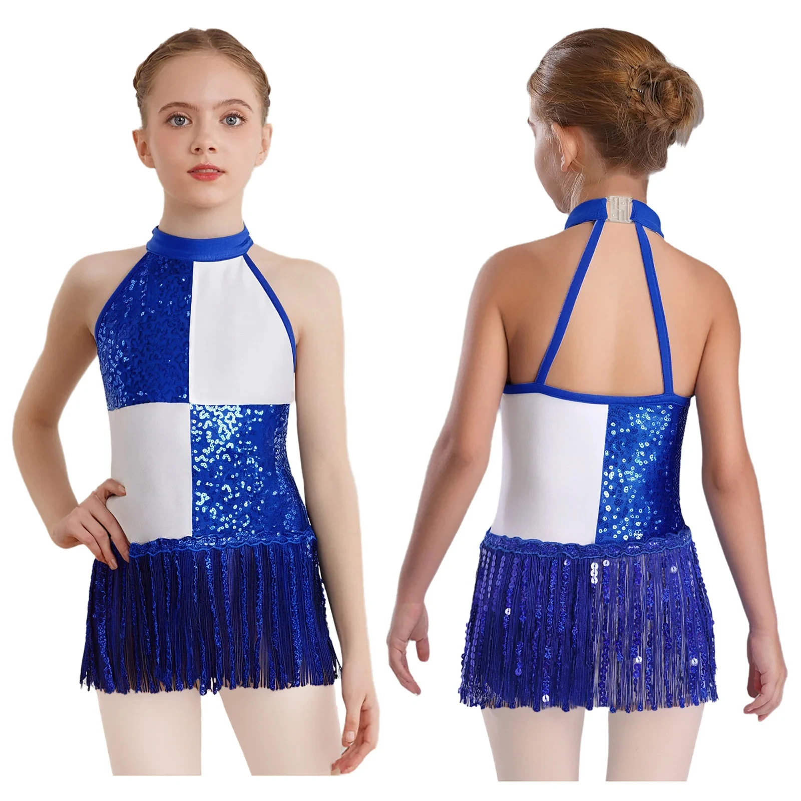 Kinderen Meisjes Pailletten Kwastje Latin Jazz Turnpakje Jurk Ballet Danswedstrijd Prestaties Jumpsuit Rumba Cha Cha Dancewear Kostuum