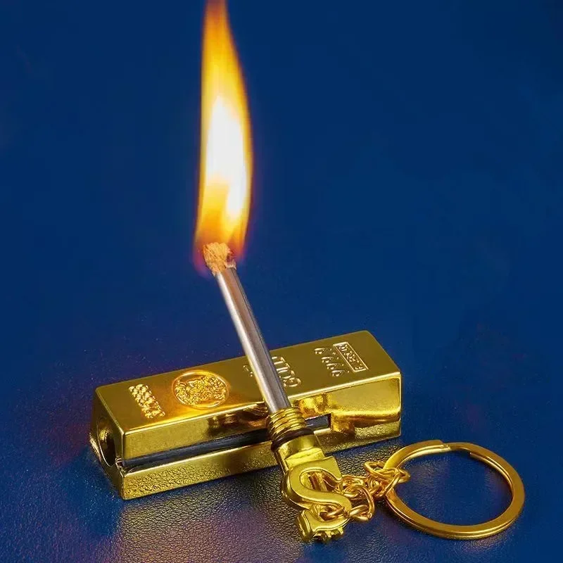 Ten thousand match windproof lighter, high aesthetic gold bar shaped lighter, creative keychain pendant lighter, men's gift