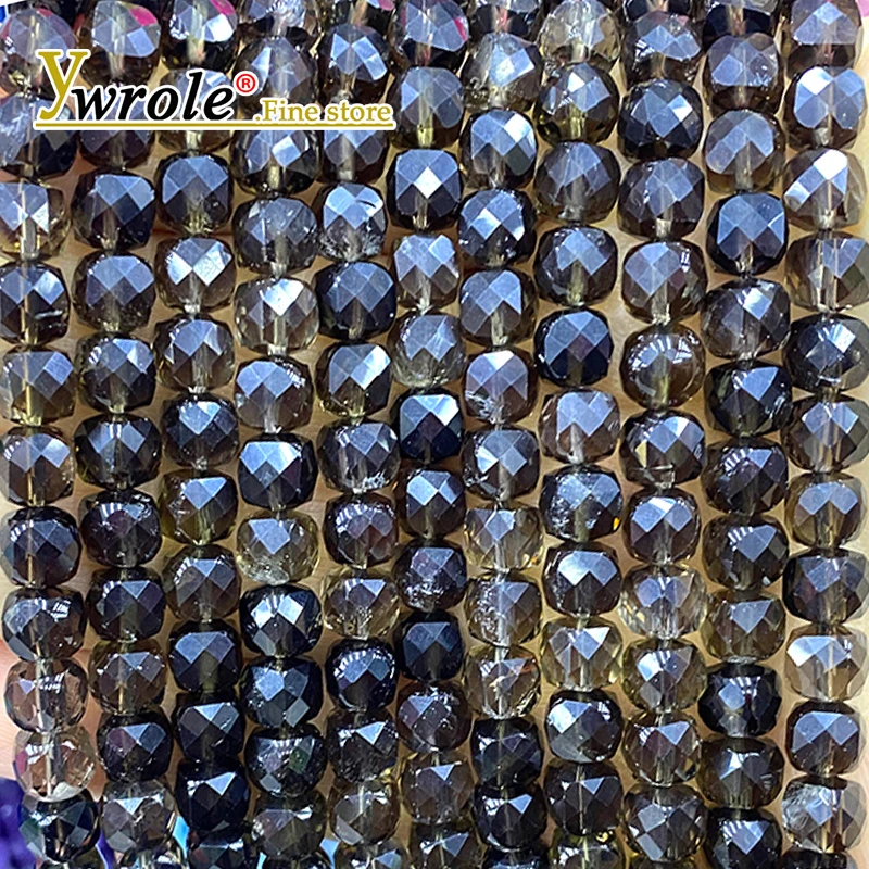 7-8MM Faceted Square Natural Stone Smoky Quartz Loose Spacer Beads for Jewelry Making Diy Earrings Bracelet Charms Accessories