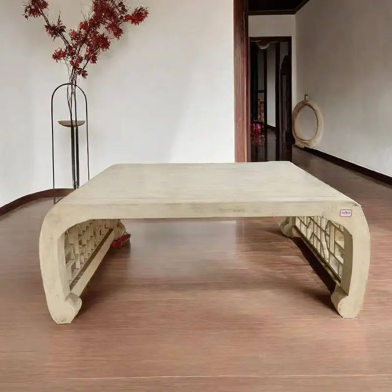 New Chinese style old white all solid wood carving living room coffee table tea table antique simple living