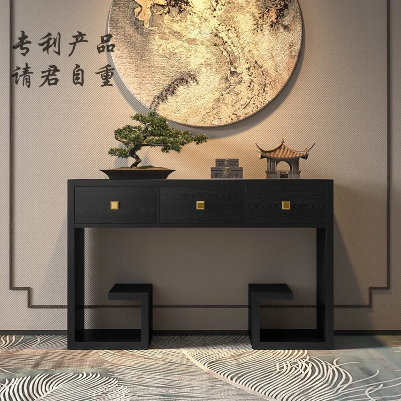 New Chinese Style Solid Wood Porch Zen Home a Long Narrow Table Living Room Side View Entrance Cabinet