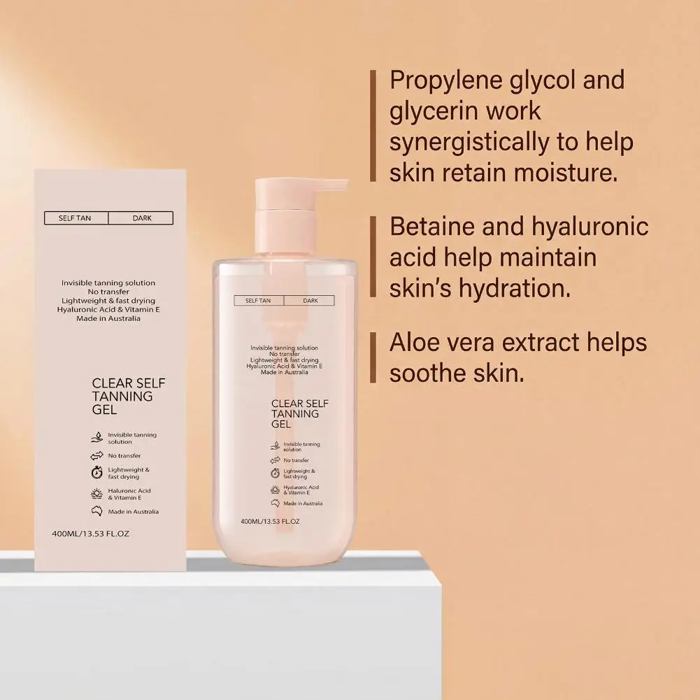 400ml Clear Self Tanning Gel Sunless Bronzer Natural Wheat Glow Hydrating Hyaluronic Acid Fast Drying Non-streak No Transfer