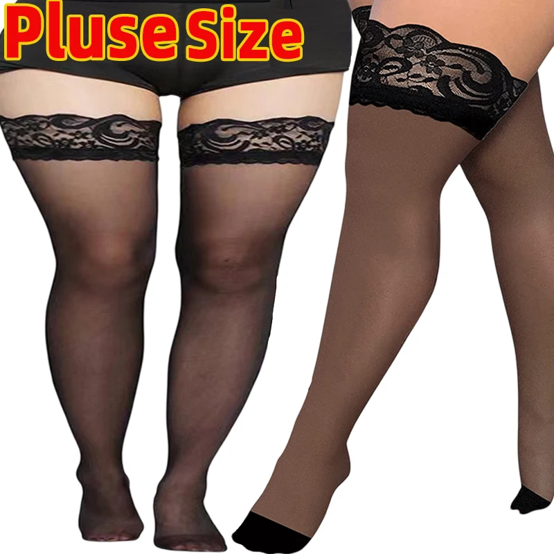 

Women Fashion Lace Thigh High Knee Stockings Lingerie Transparent High Elastic Stockings Nylon Temptation Medias Plus Size Socks