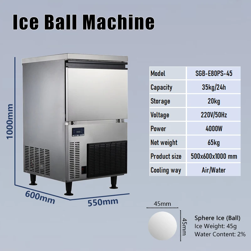 Maquina De Hacer Hielo 35kg Ice Ball Block Making Machine Round Shape Sphere Commercial Ice Maker Machine For Business Wine
