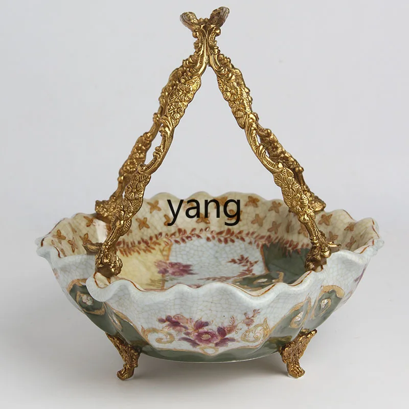 LTT hand-painted ceramic inlaid copper basket fruit plate living room decoration ornament