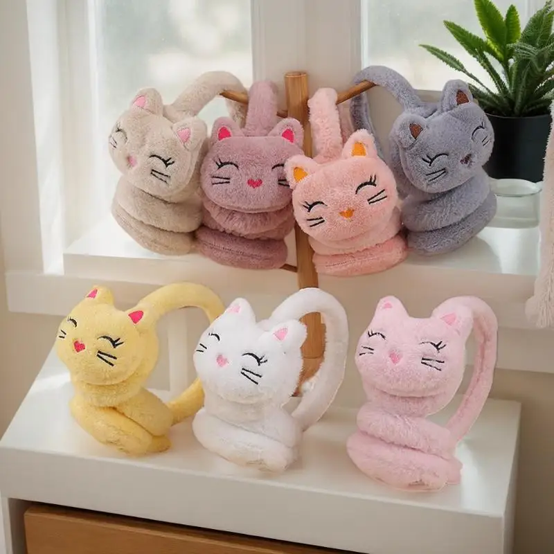 Korean Version Autumn And Winter Plush Warm Earmuffs, Plush Cute Cartoon Cat Earmuffs Protect Ears From Cold