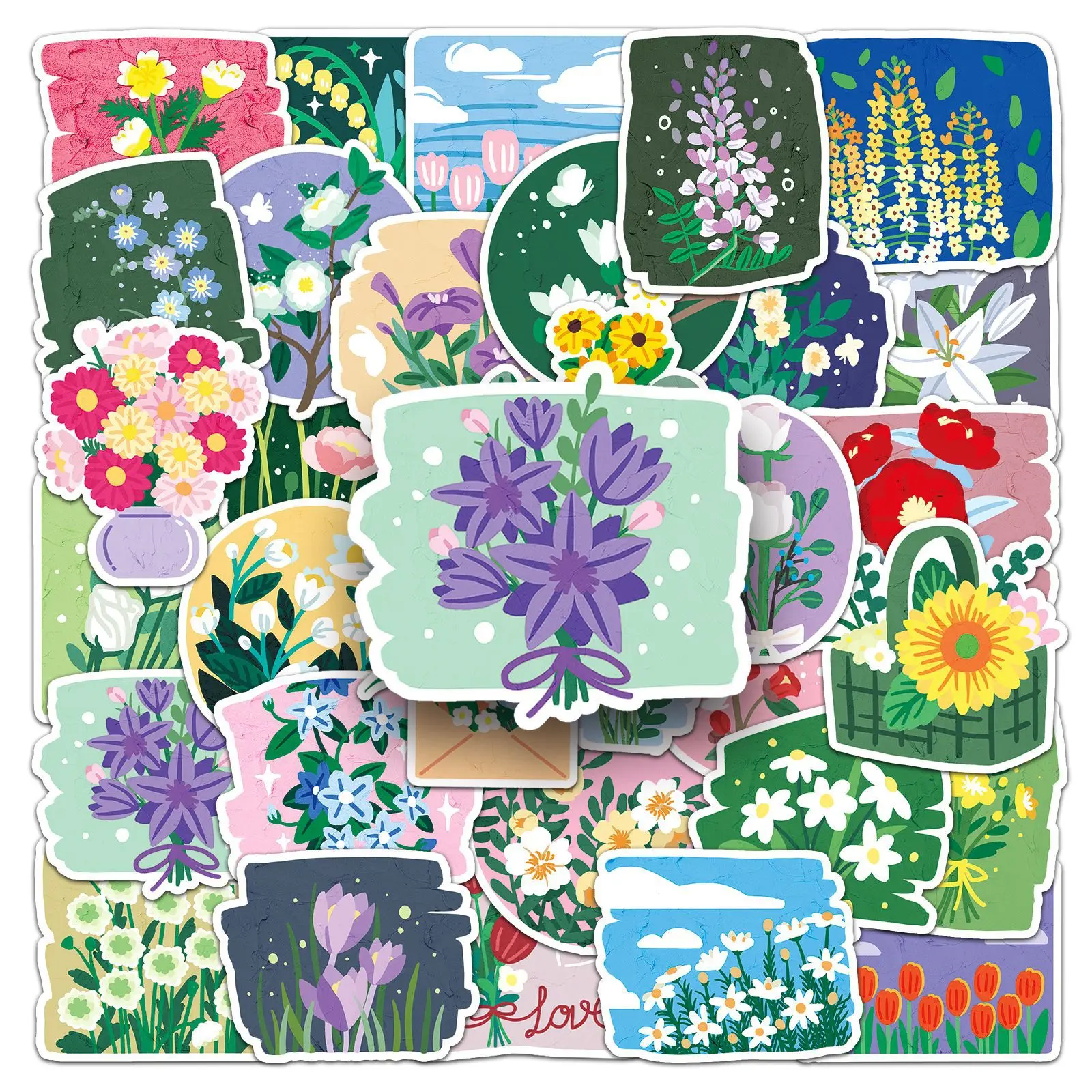 

50Pcs Oil Painting Flower Series Graffiti Stickers Suitable for Laptop Helmets Desktop Decoration DIY Stickers Toys Wholesale