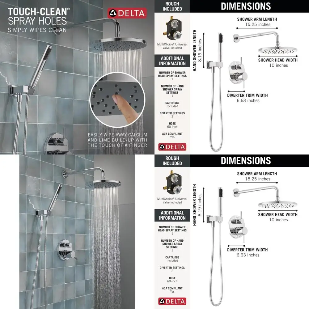 

Chrome 10-Inch Rain Shower System with Faucet, Shower Head, and Valve Trim Kit