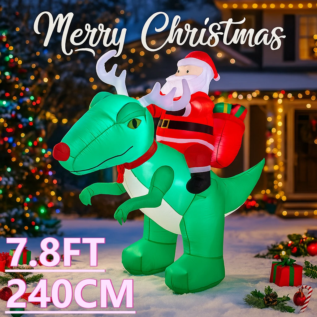 7,8 FT LED Aufblasbare Weihnachten Hof Dekor Santa Reiten Dinosaurier Rasen Garten Liefert Hause Ornament Geschenke Spielzeug Weihnachten Dekorationen