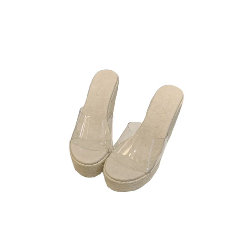 

10cm Platform Heels Slippers Woman Wedge Sandals Transparent PVC Beach Shoes Ladies Summer Chunky High Heels Slippers