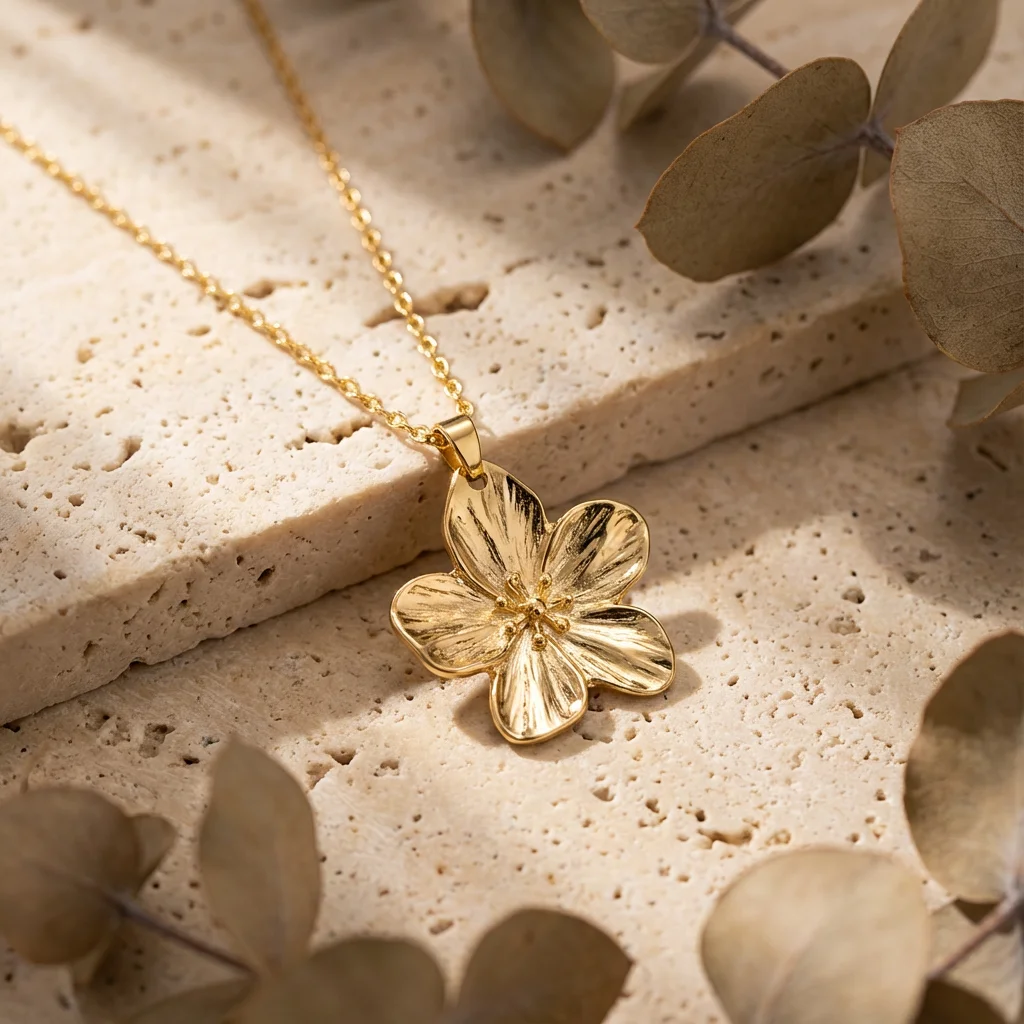 Collar con Colgante de Flor de 5 Pétalos Romántico y Elegante para Mujer, Cadena Floral en Color Dorado, Regalo de Joyería Perfecto para San Valentín
