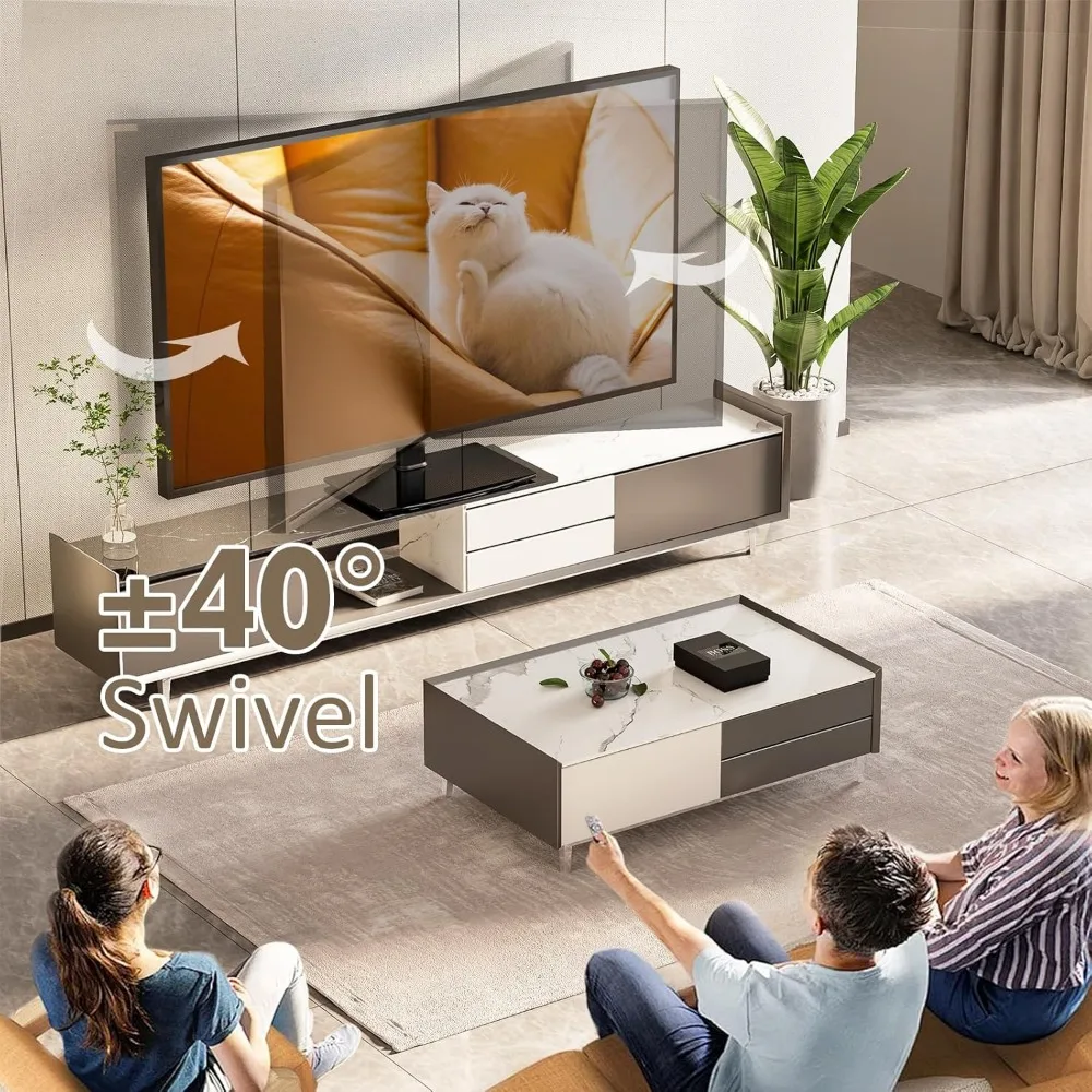 حامل تلفاز دوار عالمي/قاعدة حامل تلفاز سطح الطاولة 32 إلى 65 بوصة تلفزيونات دوارة 80 درجة، ارتفاع 4 مستويات قابل للتعديل، درجة حرارة شديدة التحمل #2