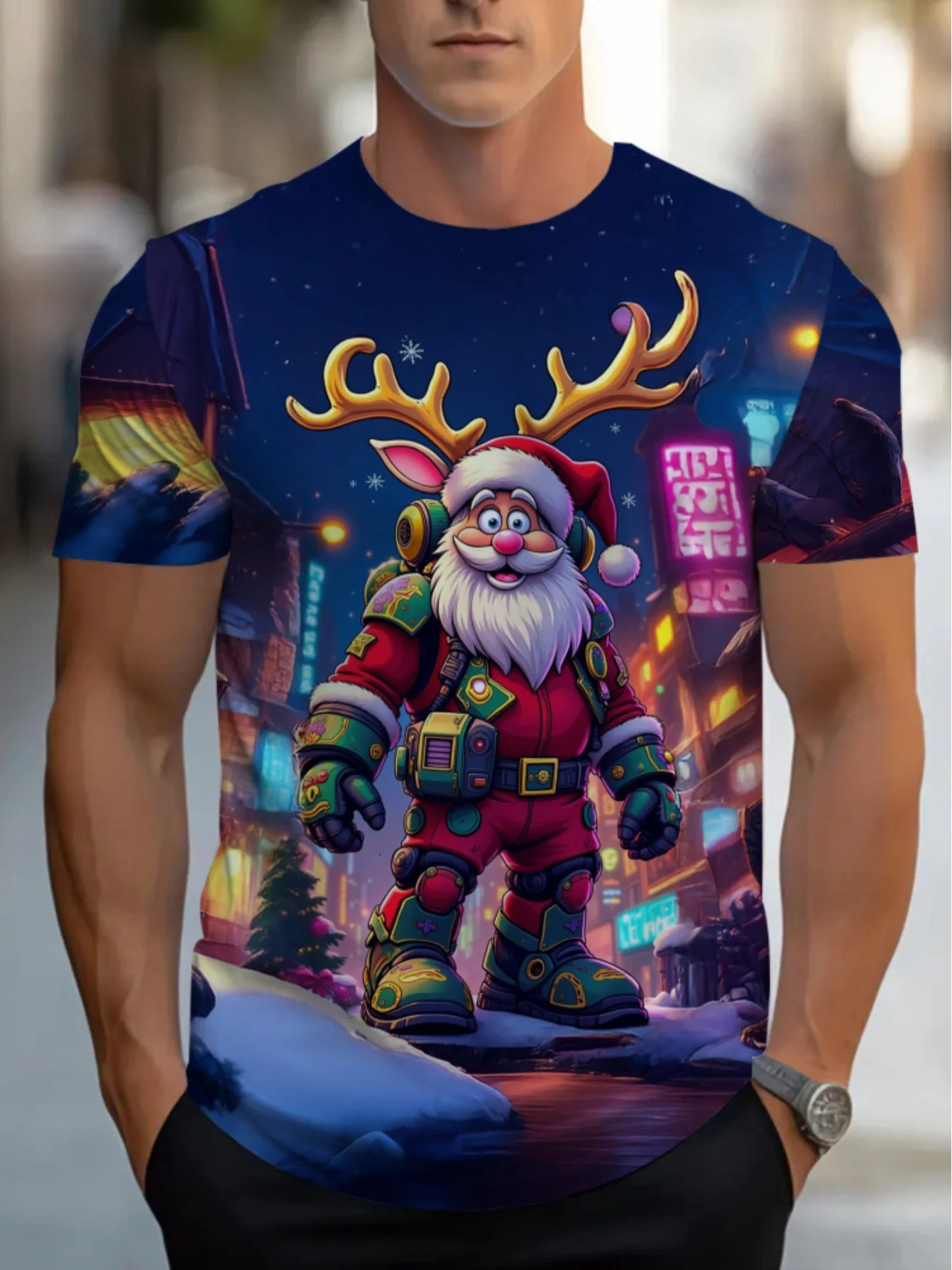 

Funny Santa Claus Printed Men's T-shirt Outdoor Street Hip Hop Christmas Party Short Sleeve Top Leisure Fashion Y2k Men Clothing