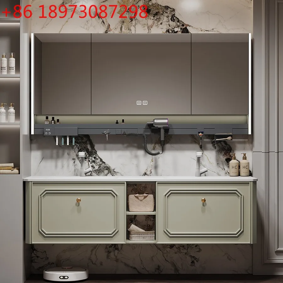 

Rock slab hot bending seamless double basin French light luxury household washbasin paint storage