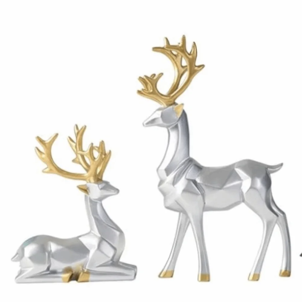 

2Pcs Creative Deer Desktop Ornament Sitting/Standing Position Modern Christmas Deer Statue Exquisite Durable Elk Home Decor