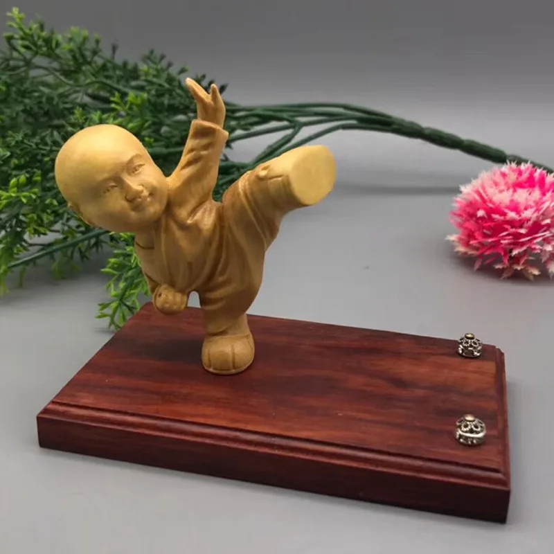 

Xiaoye Boxwood Kung Fu Kid Mobile Phone Stand Use Decoration Home Portable Backrest Factory Supply