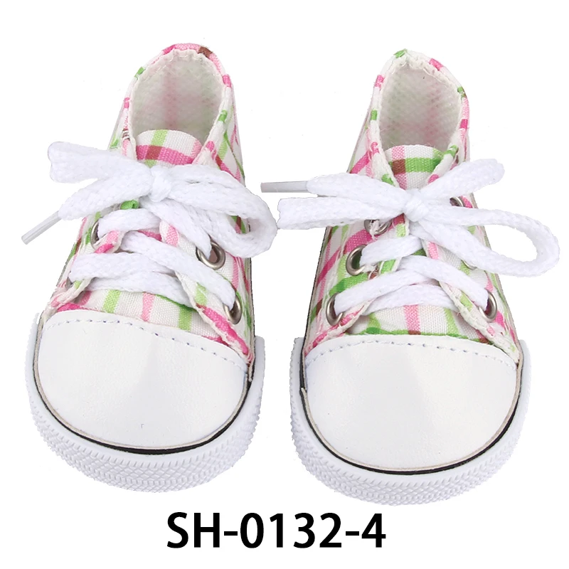 Scarpe da ginnastica colorate da 5 cm per bambole americane da 14 pollici, graziose scarpe da bambola in tela con lacci per bambole da 30-35 cm, adatte per bambole Nancy e Lisa.