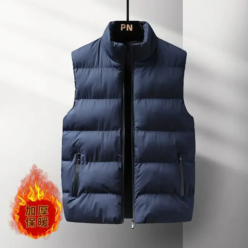 Winter Men's Stand Collar Vest, Light Thicken Down Cotton Sleeveless Waistcoat, Casual Zipper Warm Jacket Coat Men Winter