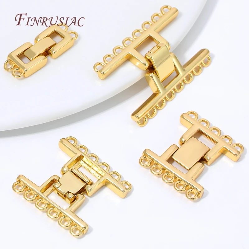 18K Gold Plated Multi Strands Clasp Connector Rectangle Layered Pearl Bracelet Clasp Multi Loops DIY Jewelry Making Accessories - view 5