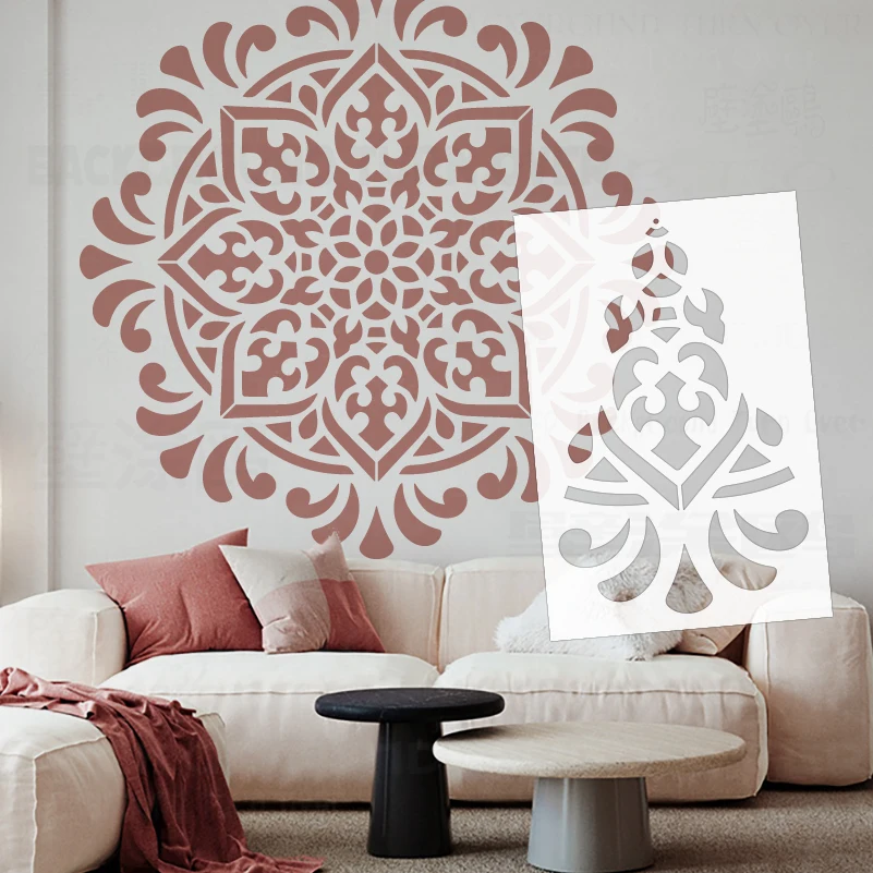 

90-130 см настенный трафарет для рисования гипсовый шаблон для изготовления мебели, декоративный декор, большая мандала, потолок, круглый S104