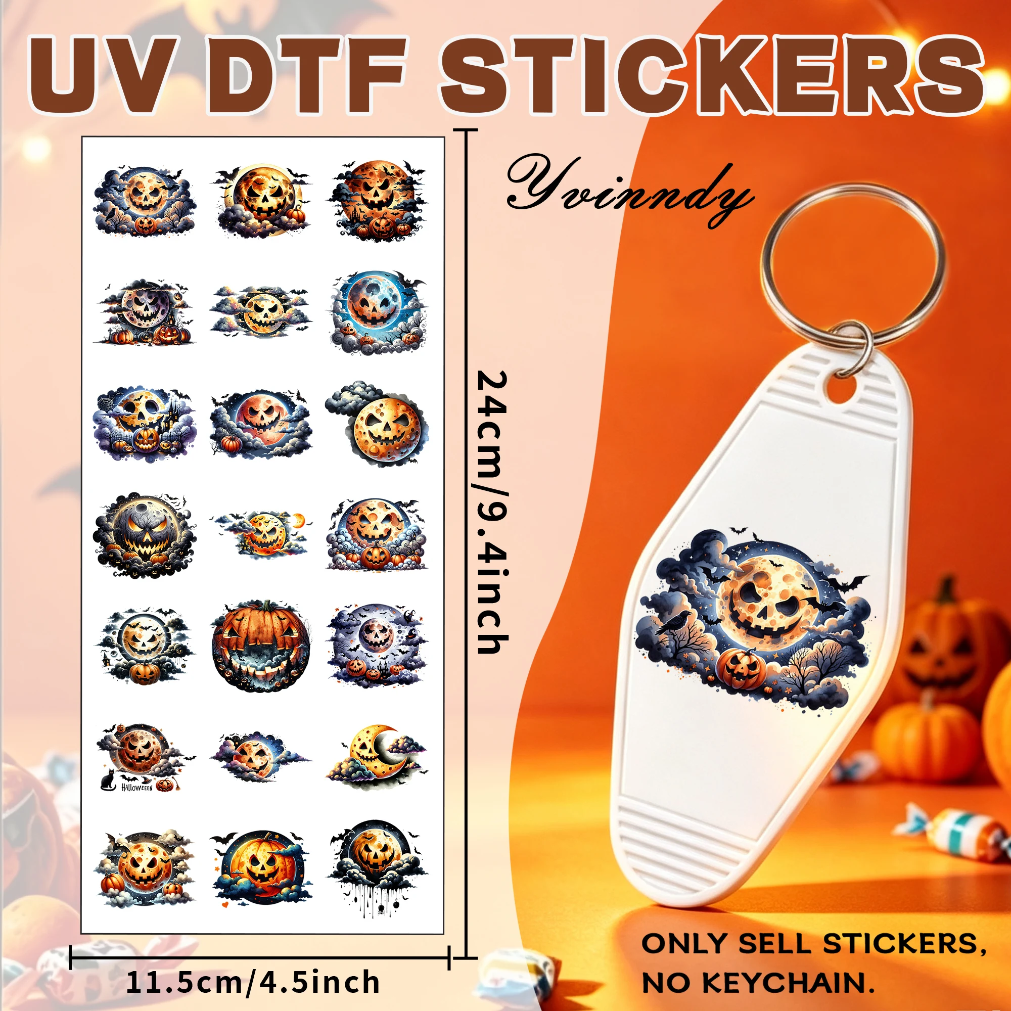105PCS/Set Of Spooky Halloween Pumpkin Designs Made With Waterproof Durable High-quality UV DTF Transfer Stickers (NO Cup)