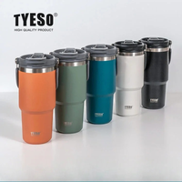 Tyeso Car Stainless Steel Insulated Cup 600/750/900ml Vacuum Thermal Cup with Straws and Handles Outdoor Portable Water Bottle