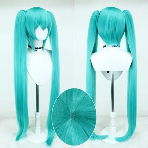 Hatsune Miku Anime Cosplay Perücke, 110 cm Doppel-Pferdeschwanz-Kunstfaser-Perücke, Halloween, Weihnachten