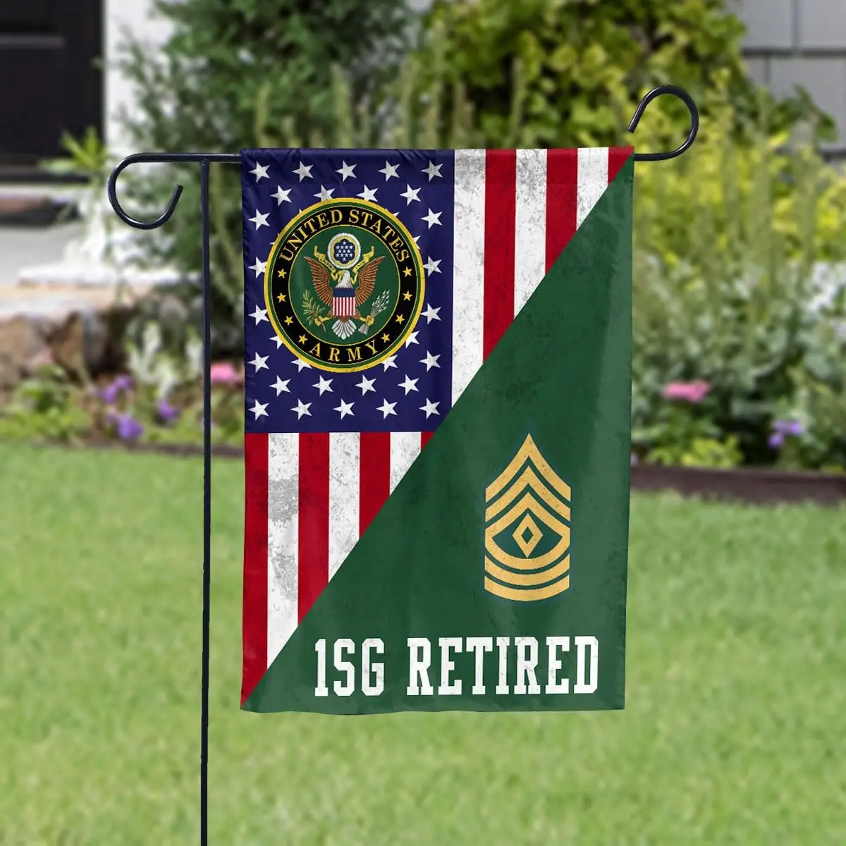 E8 First Sergeant Rank Insignia Retired Army Military Retirement Garden Flag (11.5x17.5) For Veteran's Day, 4th of july, Dou