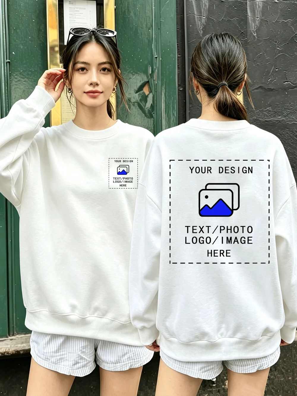 Korean Fleece Sweatshirts Autumn Customize Womens Tops Casual Oversized Hoodies DIY Your Graphic Pullovers Basic Woman Clothes
