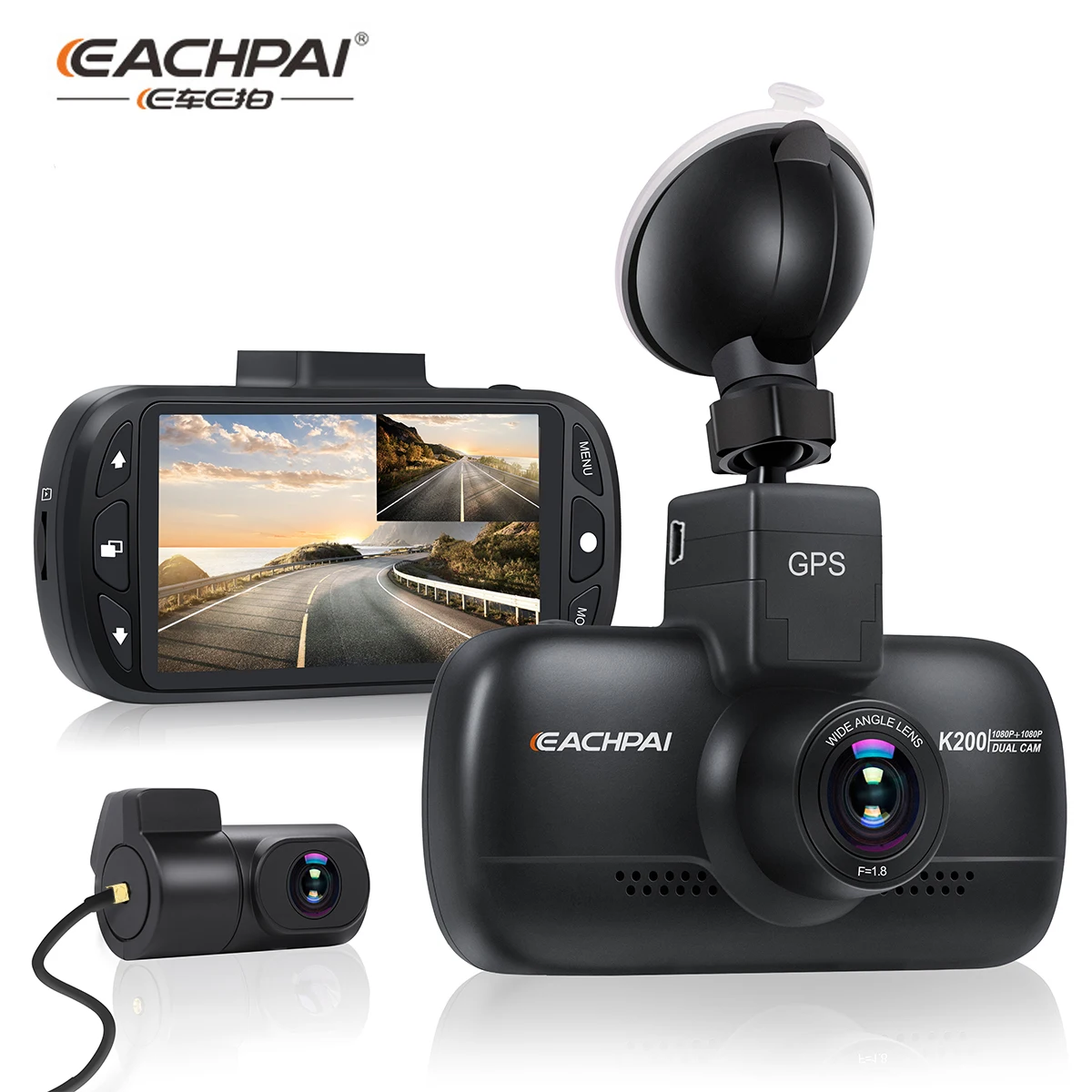 Eachai-車用デュアルDVRカメラ,デュアルダッシュカメラ,1080P,GPS,wifi,スタービス暗視装置付き