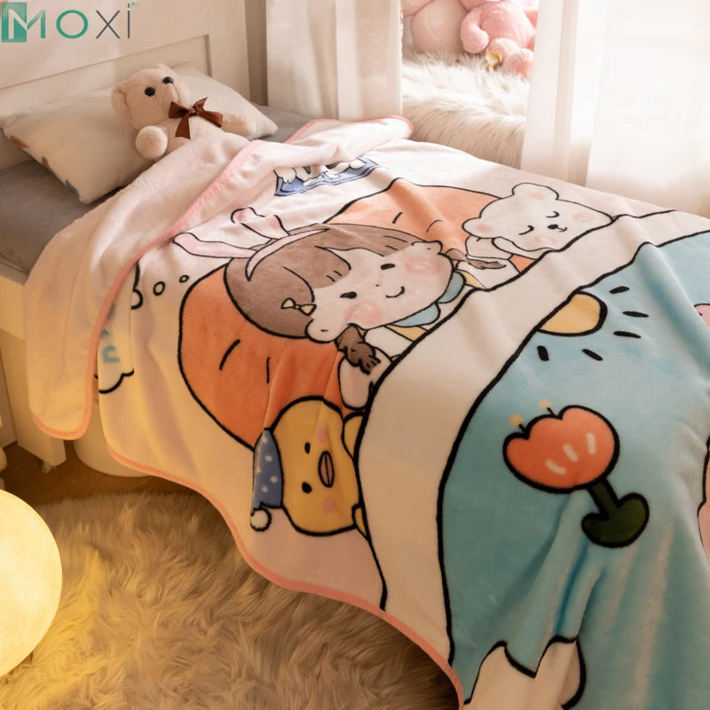 Cute Girl Cartoon Pattern Sofa Bed Cover Soft Blanket Plaid Soft Warm Flannel Throw Noon Break Blankets Living Room Decor Picnic