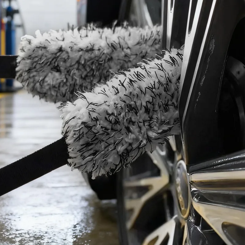 1PC Microfiber Wheel Pull Tape Brush Wheel Tension Cleaning Tape Car Wash Towel Brush Car Washing Towel Brush Accessories