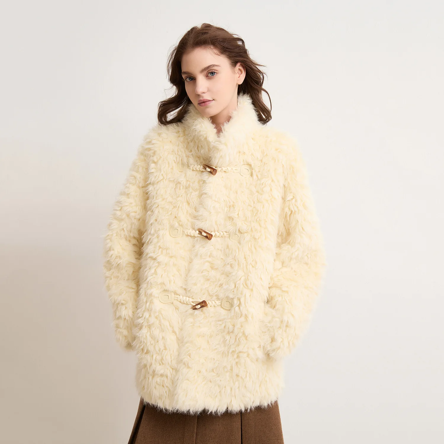 

Fur Integrated Lamb Fur Coat For Women Lazy Style Cow Horn Buckle Soft And Sticky Milk Autumn Winter Thicken Outerwear Jacket