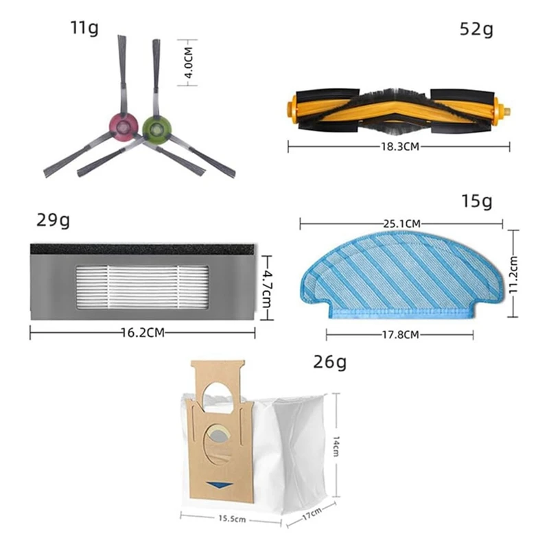 Аксессуары для робота-пылесоса Ecovacs Deeboot N10 / N10 Plus, Сменные аксессуары, основная боковая щетка, фильтр НЕРА, насадка на швабру