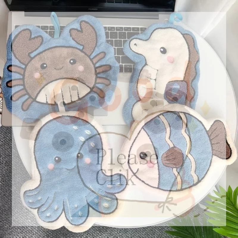 【HG】Cute Ocean Animal Microfiber Hand Towels Super Soft Absorbent Plush Fabric For Kids Bathroom Kitchen Home Use