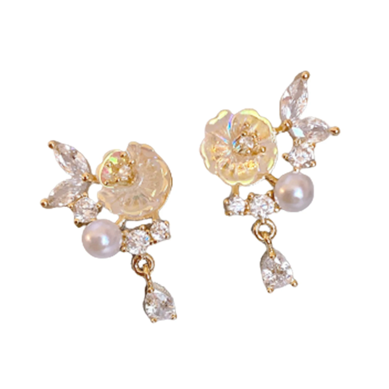 Women Dangle Drop Earrings White Flower Drop Earrings with Dazzling Crystals Festival Party Exquisite Gifts