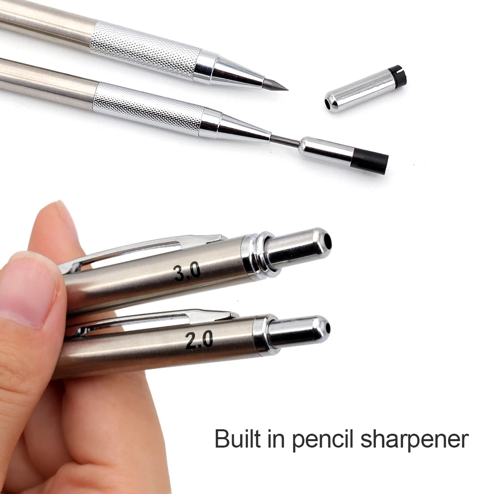 0,5/0,7/0,9/1,3/2,0mm Metall-Druckbleistift-Set mit 1 Box Ersatzminen, Rutschfester Mechanischer Bleistift für Schule und Schreibbedarf – Detail 7