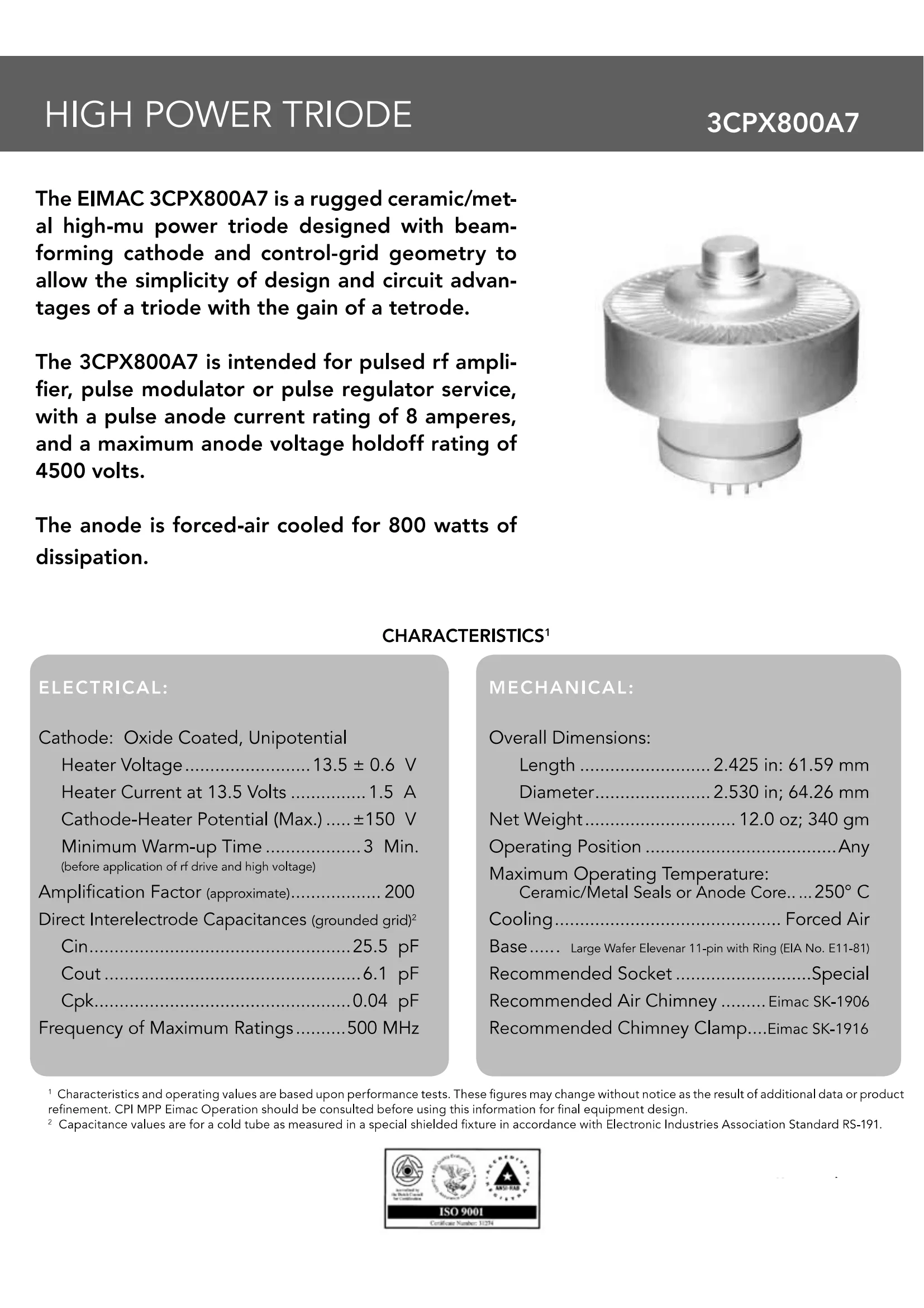 Original Japan 3CPX800A7 RF Electron Triode Oscillator Oscillation Tube Lamp Power Tube for High Frequency Machine