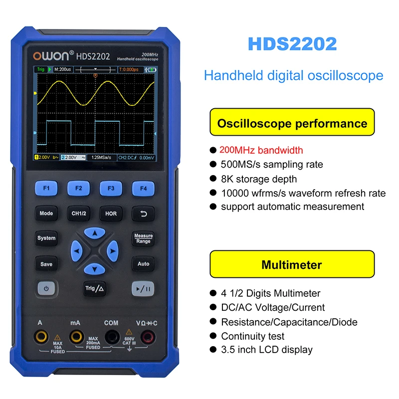 2-in-1 2CH Digital Oscilloscope Multimeter 200MHz 1GSa/s