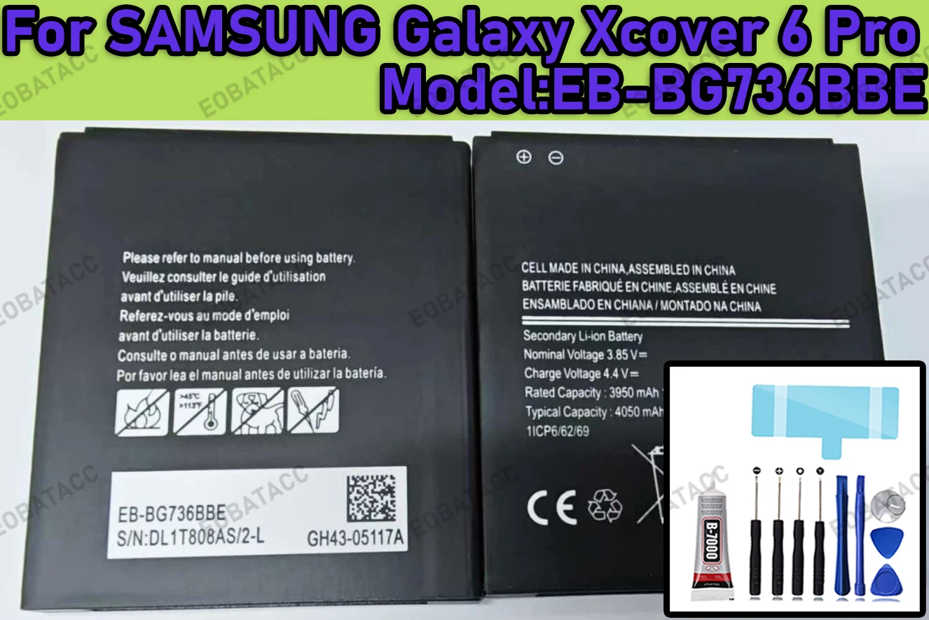 

100% New Zero Cycle Battery EB-BG736BBE 4050mAh For SAMSUNG Galaxy Xcover 6 Pro sm-bg736b Batteries batteria+Free tools