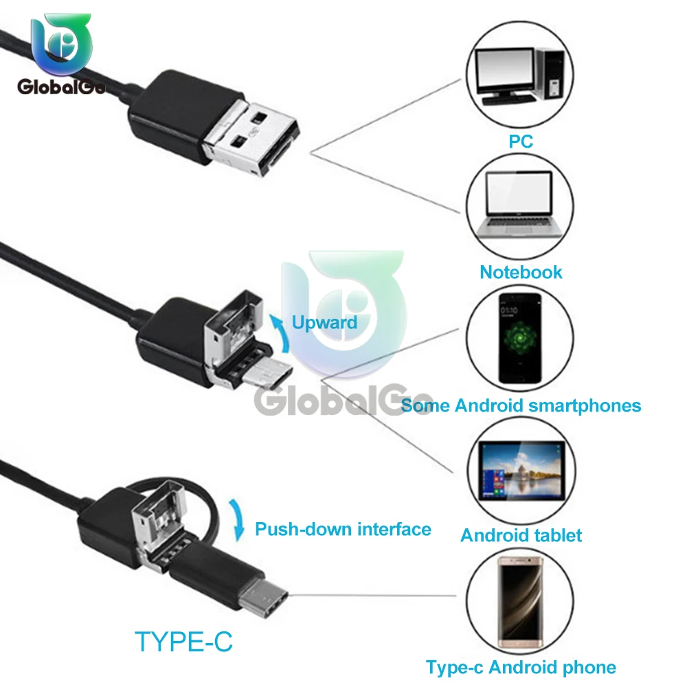 5.5 MM IP67 Waterproof Endoscope Camera 6 LEDs Adjustable USB Android Flexible Inspection Borescope Cameras for Phone PC