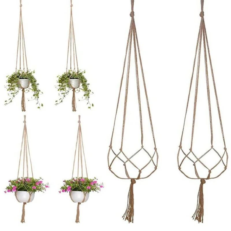 1/2/3pcs Flower Pot Hemp Rope Hanging Net Straw Macrame Plant Hanger Garden Holder Legs Hanging Rope Basket Balcony Decor