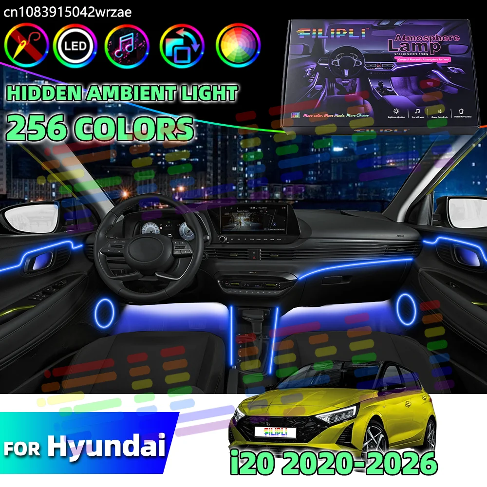 

For Hyundai i20 2020-2026 Emotion Adjust Acrylic LED Car Ambient Lights 64 RGB Interior Neon Strip App Control Party Mode