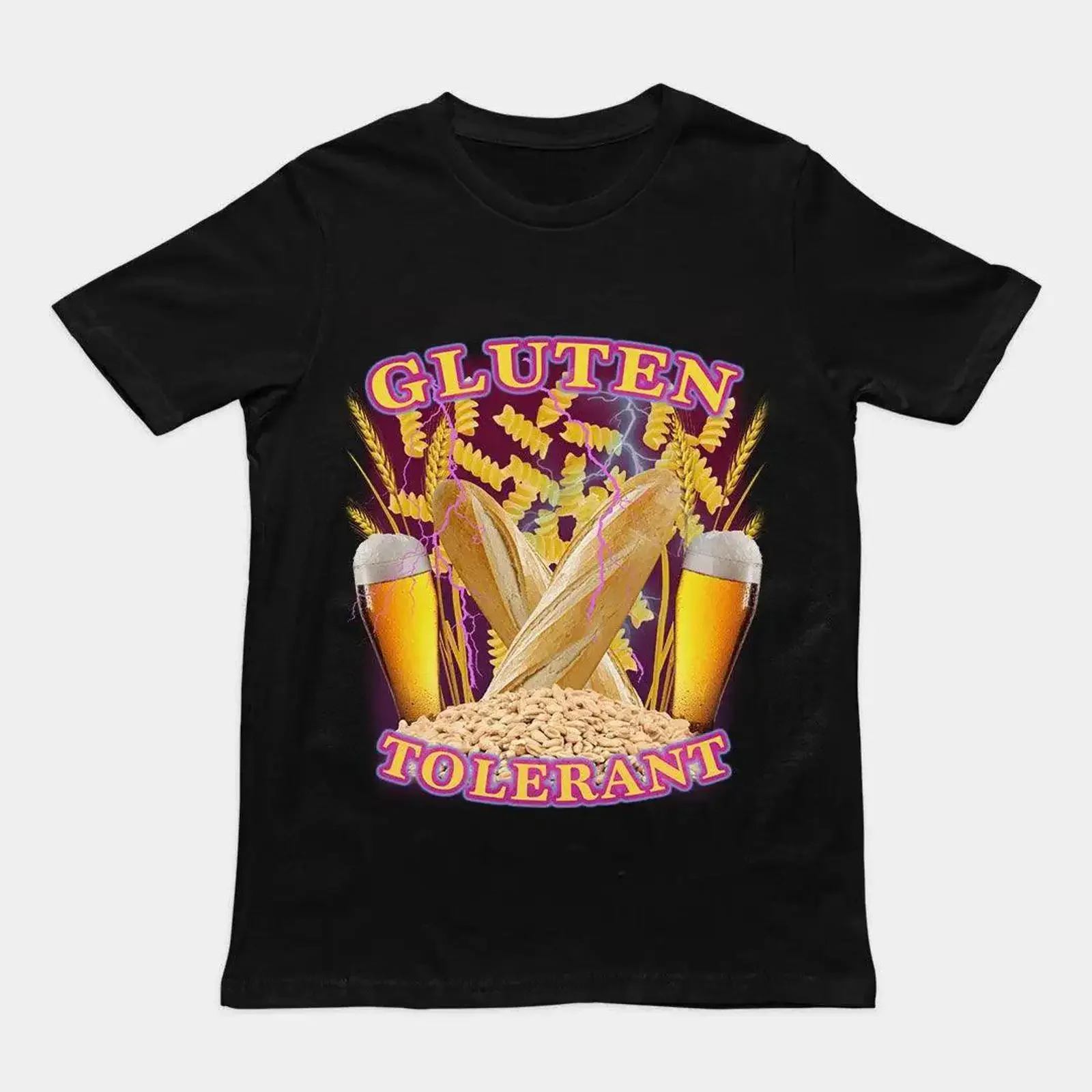 Gluten Tolerant Funny Bootleg T Shirt Beer Bread Lover Meme Ironic Foodie for Him vintage Washed fashion Casual streetwear