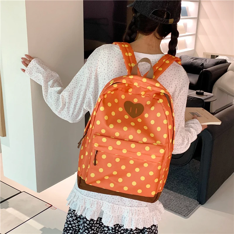 Cute Polka Dot Backpack for Teen Girls College Style School Bag Travel Hiking Small Rucksack