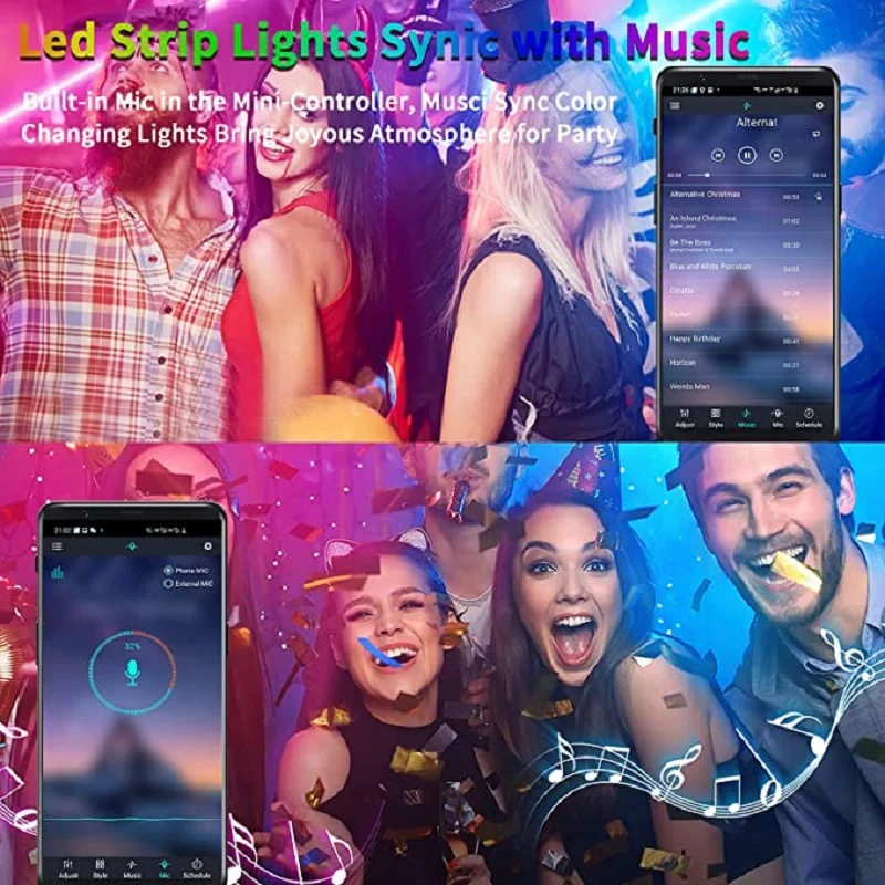 LED Strip Lights with 24 Keys Bluetooth APP Control TV Background Music Sync Tape for Bedroom Decoration SMD5050 Neon Light DC5V