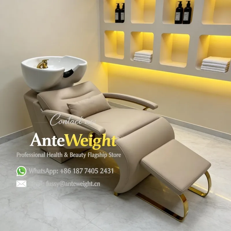 Small Space Semi-Reclining Shampoo Chair, Ceramic Deep Basin for Hair Salon & Barbershop | Sit-Up Hair Wash Bed