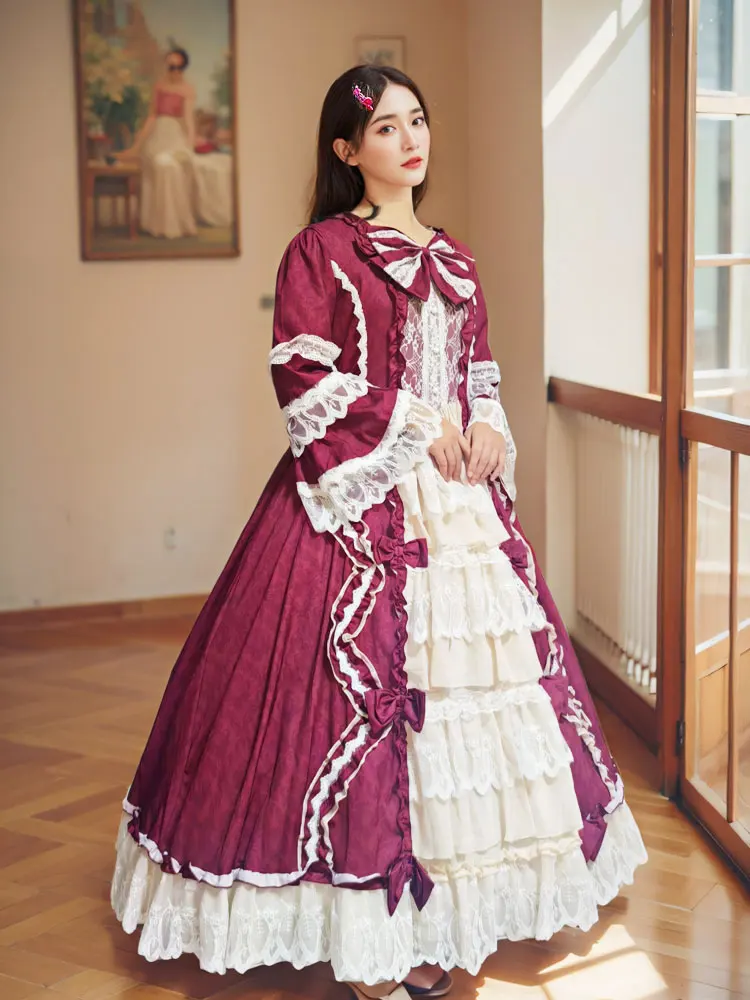 Lolita Flower Wedding Dress Princess Adult Dress Pong Lolita Retro Medieval Women's Banquet Wedding Dress